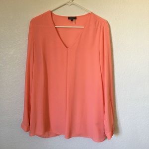 Peach Long Sleeve V Neck Ladies Blouse